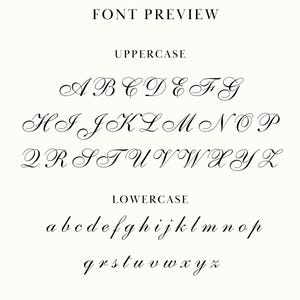 May include: Font preview of a cursive font, displaying uppercase and lowercase letters. The uppercase letters are arranged in three rows, while the lowercase letters are in two rows. The text "FONT PREVIEW" is at the top.