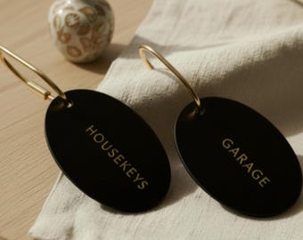 Personalized Italian Leather Keychain Gold Foil Custom Home Keyfob Label for Airbnb Host Luxury Minimal Key Tag Organizer Garage Keyring