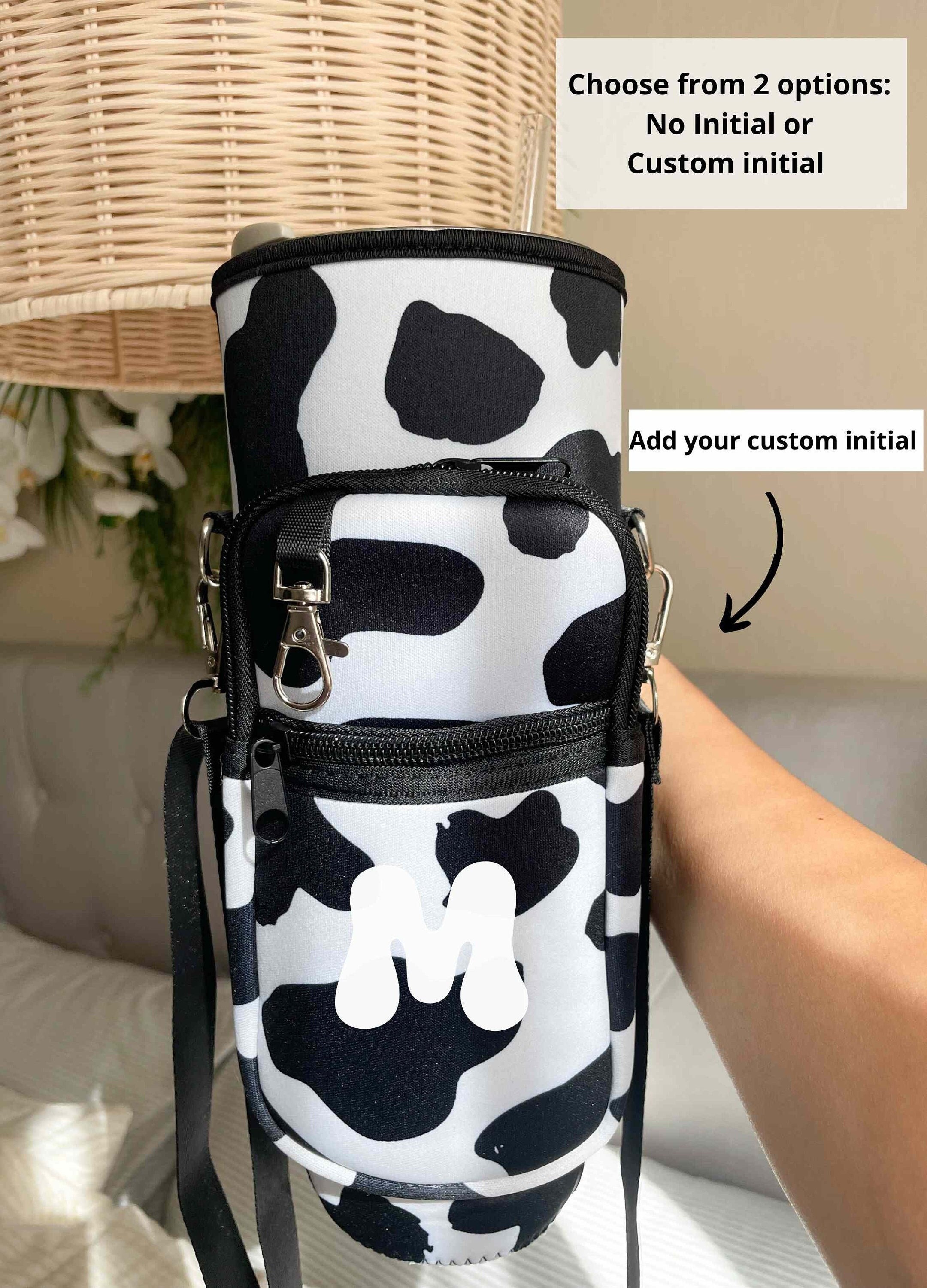 Stanley Water Bottle Carrier Holder Bag Cow Print Pouch 