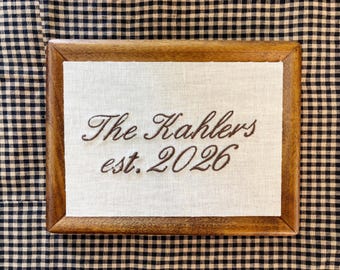 Custom Family Name Embroidered Family Established Date Gallery Wall Art Couple Keepsake Gift Personalized New Family Home Year Signage Idea
