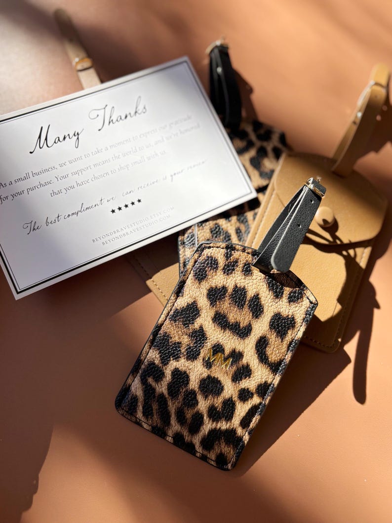 Personalized Luggage Travel Suitcase Tag Leopard Print Luggage Tag Gift for Travel Monogram Gift for Bridesmaid Proposal Cheetah Print afbeelding 5
