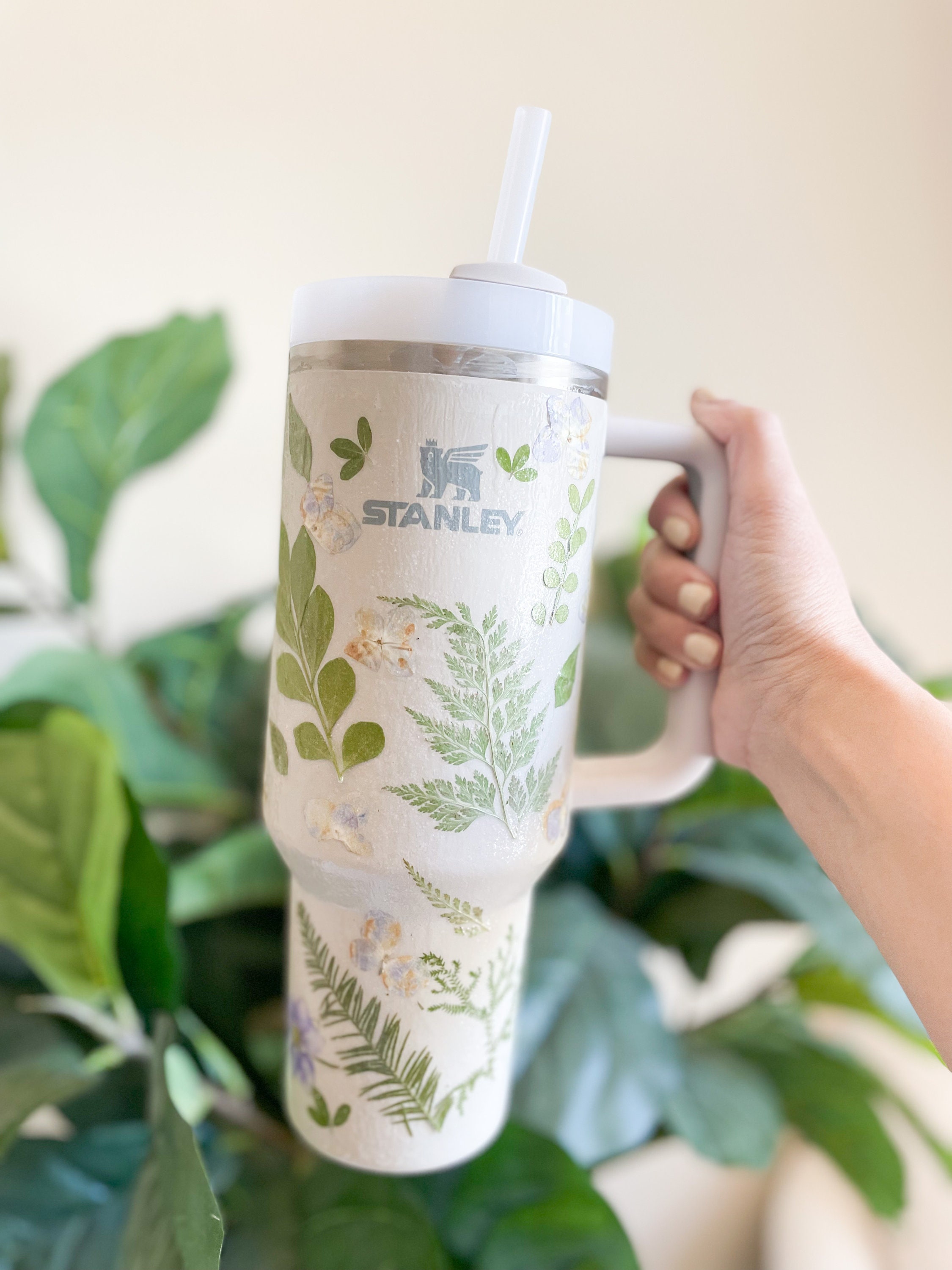 Pressed Flower Personalized Stanley Tumbler Cup 30 Oz 40 Oz image