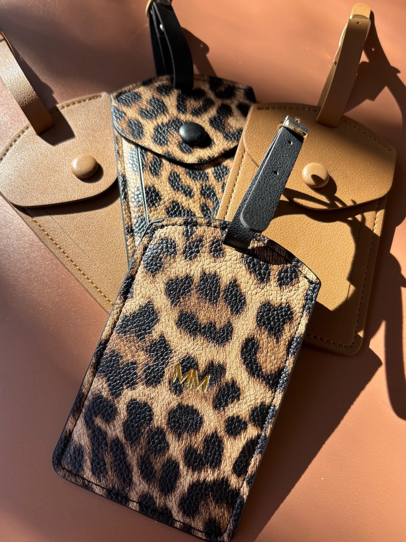Personalized Luggage Travel Suitcase Tag Leopard Print Gift for World Traveler Monogram Gift for Bridesmaid Proposal Leopard Cheetah Print