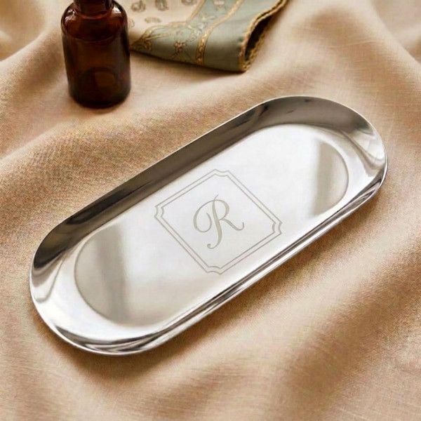 Personalized Monogram Engraved Jewelry Ring Dish Engraved Employee Appreciation Office Swag Gift Anniversary Silver Candle Catchall Tray