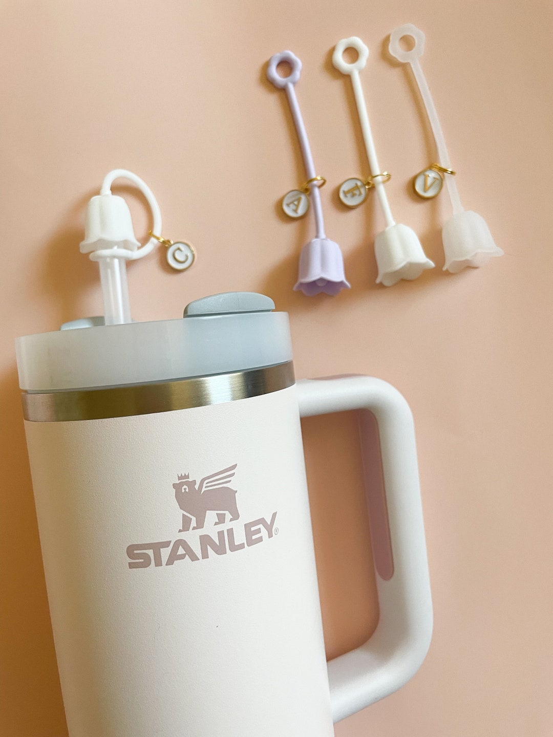 Flower Designs Stanley Cup Straw Cover Accessories Drink Topper Drink Cover  for Quencher Washable Stanley Straw Cap Reusable Straw Cover 