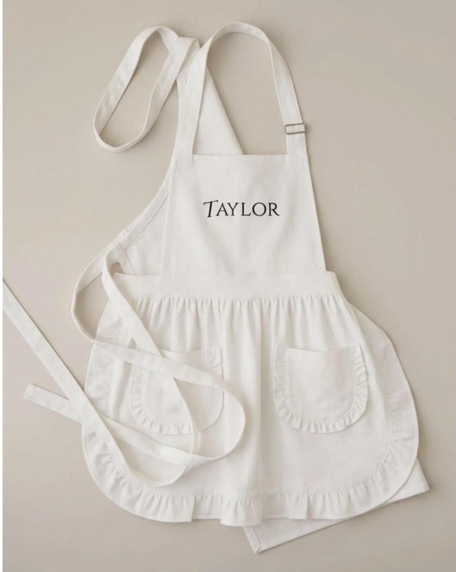 Personalized Ladies Name Apron Custom Name Apron Gift Brunch Host Dinner Party Sourdough Baker Women Kitchen Cooking Baking Ruffled Cotton