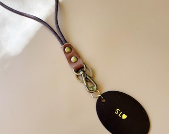 Personalized Teacher Name Genuine Italian Leather Lanyard Custom School Teacher Classroom ID Badge Employee ID Card Holder Gift for Grad