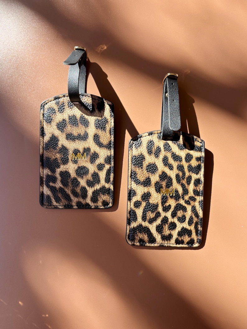 Personalized Luggage Travel Suitcase Tag Leopard Print Luggage Tag Gift for Travel Monogram Gift for Bridesmaid Proposal Cheetah Print afbeelding 10