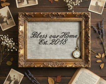 Embroidered Family Name Year Gift Personalized Established Date Home Address Living Room Wall Art for Rental Home Property Interior Design