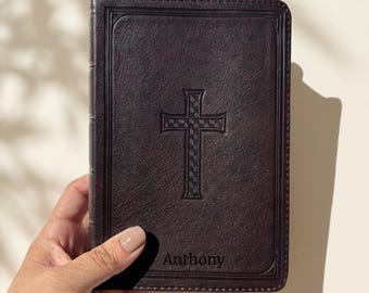 King James Bible Large Print Scripture Compact Vegan Leather Red Letter Edition Travel Concordance Book Embossed Cross Cover Gilded Edge
