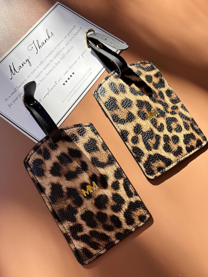 Personalized Luggage Travel Suitcase Tag Leopard Print Luggage Tag Gift for Travel Monogram Gift for Bridesmaid Proposal Cheetah Print afbeelding 7