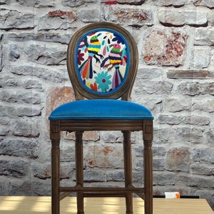 Custom Upholstered Kitchen Island Barstool | Handcrafted Artisan Seating with Mexican Textiles image 8
