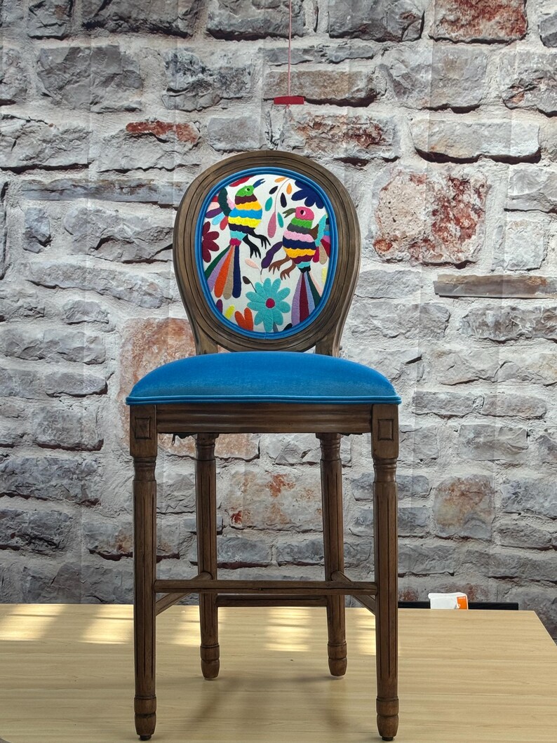 Custom Upholstered Kitchen Island Barstool | Handcrafted Artisan Seating with Mexican Textiles image 8