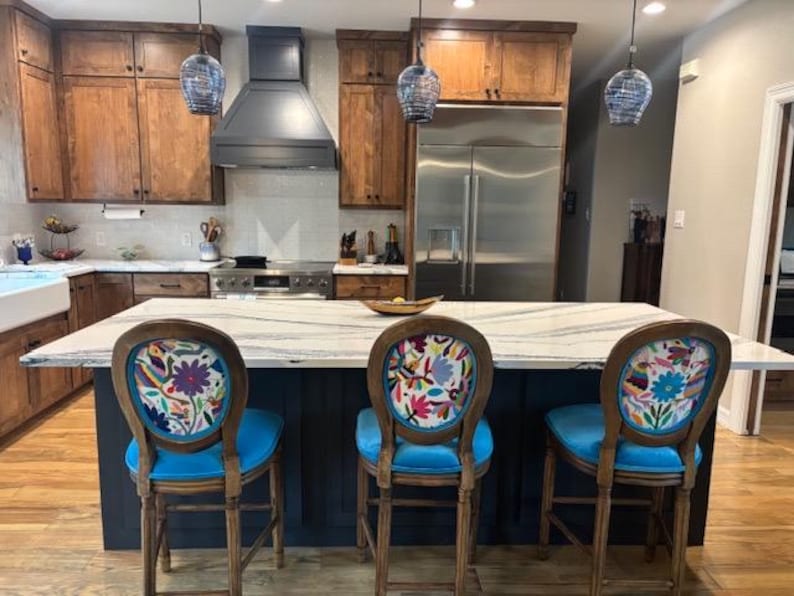 Custom Upholstered Kitchen Island Barstool | Handcrafted Artisan Seating with Mexican Textiles image 9