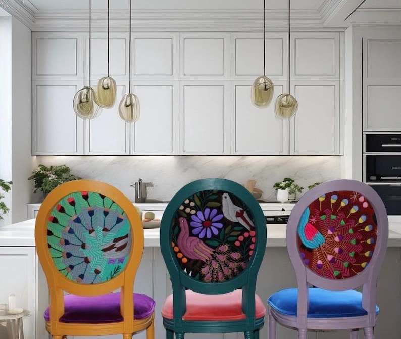 Custom Upholstered Kitchen Island Barstool | Handcrafted Artisan Seating with Mexican Textiles image 6