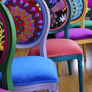 Custom Boho 4-Chair Dining Set - Unique Fabric Choices all included