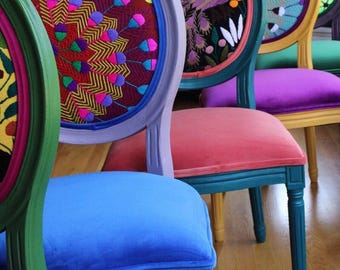 Custom Boho 4-Chair Dining Set - Unique Fabric Choices all included