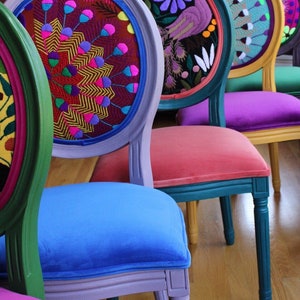 4 Eclectic Boho Dining Chairs- Includes Fabric