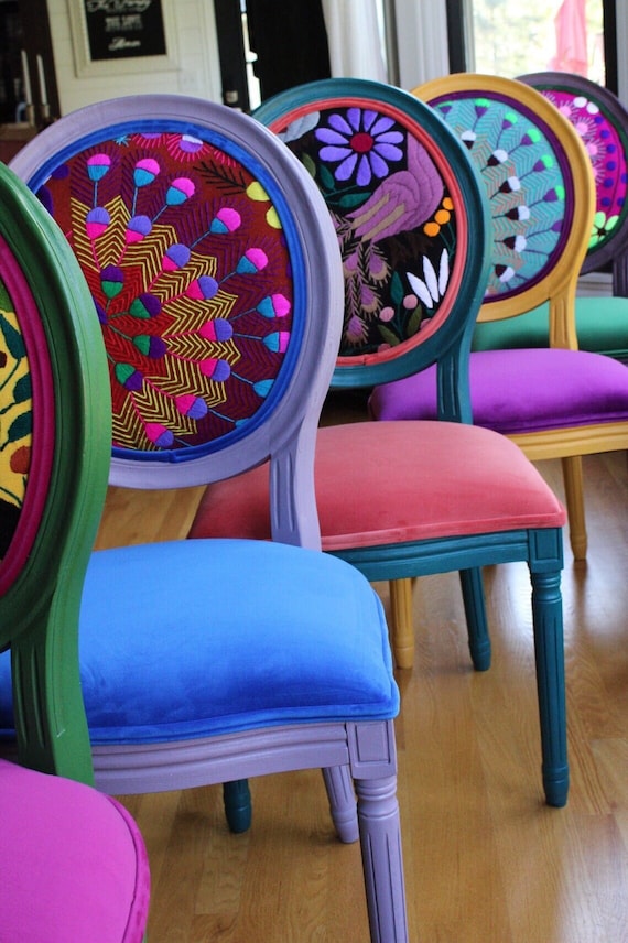 4 Eclectic Boho Dining Chairs- Includes Fabric