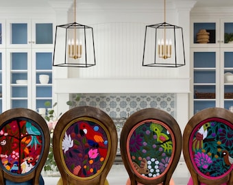 Custom Upholstered Kitchen Island Barstool | Handcrafted Artisan Seating with Mexican Textiles