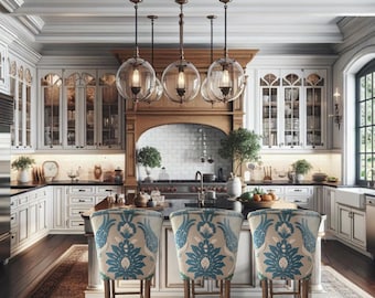 Custom Upholstered Barrel Kitchen Island Barstools | Handcrafted by Kelly Kate
