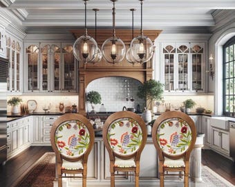 Custom Upholstered Round Back Kitchen Island Barstools | Handcrafted by Kelly Kate