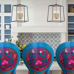 Bohemian Kitchen Barstool Mexican Embroidered Seat Colorful Folk Art Design Handcrafted Wooden Frame Unique Counter Stool Custom Textile Pattern Artisan Created Furniture Ethnic Style Decor Vibrant Colors Traditional Motifs Statement Piece