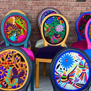 Hand- Embroidered Mexican Textile Dining Chair- You pick colors and fabric