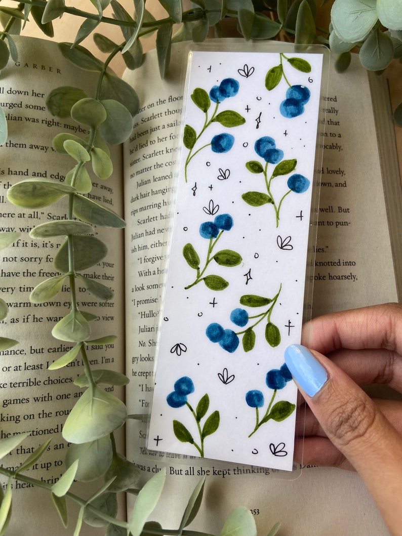 Hand-drawn Blueberry Bookmark: Laminated Botanical Design - Etsy