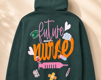 Personalisierter Future Nurse Zip-Up Hoodie, Benutzerdefiniertes medizinisches Patch-Sweatshirt