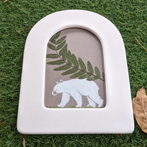 Ceramic Framed Pressed Fern Herbarium 7&quot;x9&quot; Anniversary, Birthday, Wedding Gift Ideas, Cozy Room Decor, Polar Bear Decor, Polar Bear Art