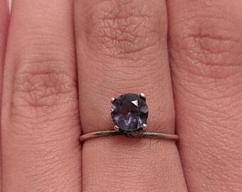 Handmade off centre 8mm Iolite gem thin silver stack ring