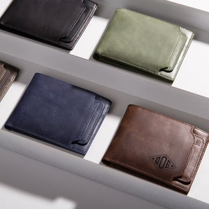 Cartera de cuero personalizada para hombre, cartera grabada para hombre, cartera personalizada para papá, carteras para hombre, regalos para papá y novio, regalos para él