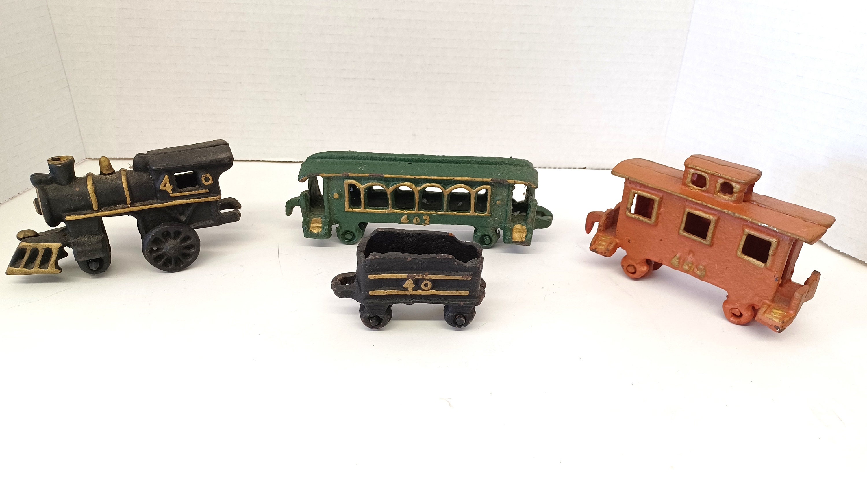 Vintage Cast Iron Toy Train 40 Engine & Coal Car, 403 Passenger Car