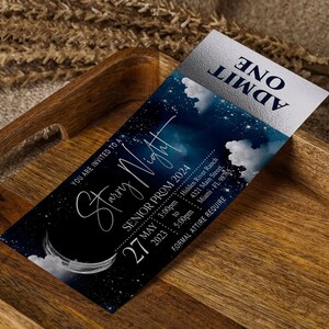 Ingresso para Noite Estrelada, Galáxia, Noite Estrelada Rústica, Celestial, Lua, Aquarela, Modelo, Digital, Download Instantâneo, Editável