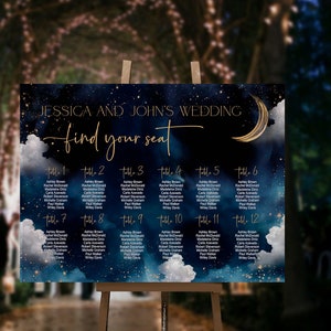 Celestial Wedding zitplaatsen grafiek teken, maan bruiloft, Galaxy, rustieke sterrennacht bruiloft, digitaal, instant download, bewerkbaar, CWNG1