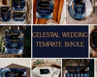 Celestial Wedding Invitation Bundle, Moon Wedding, Galaxy, Celestial Wedding Decor, Rustic Starry Night Wedding, Digital, Editable, CWNG1