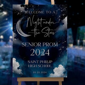 A Night Under the Stars Graduation Sign, Celestial Welcome Sign, Maan, Galaxy, Rustic Starry Night, Digitaal, Instant, Bewerkbaar, GRANUS