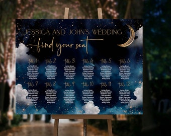 Celestial Wedding Seating Chart Sign, Moon Wedding, Galaxy, Rustic Starry Night Wedding, Digital, Instant Download, Editable, CWNG1