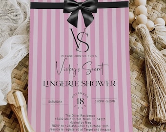 Editable Lingerie Shower Invitation, Victoria, Pink, Modern, Bridal Shower Printable, Lingerie Party Invite, Bachelorette Party, Digital