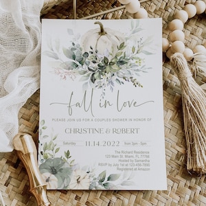 Fall in Love Invitation, Fall Bridal Shower Invitation, Wedding, Couples Shower, Greenery, Pumpkin, Editable Template, Printable, Digital