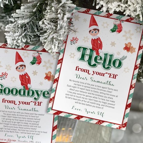 Bewerkbare Elf Hello Letter, Elf Return, Elf Goodbye Letter, Groeten van Elf, Elf I'm Back, Elf Arrival, Elf Farewell Mail, Digital, Instant