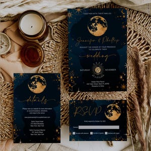 Convite de casamento celestial, casamento na lua, galáxia, casamento rústico em noite estrelada, digital, download instantâneo, editável, CWNG2