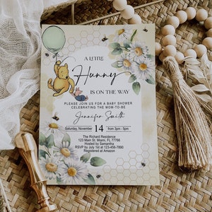 Editable Winnie the Pooh Baby Shower Invitation, Classic Winnie the Pooh, A Little Hunny is on the way, Digital, Instant Download, WBS