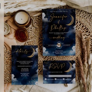 Celestial Wedding Invitation Set, Moon Wedding, Galaxy, Rustic Starry Night Wedding, Digital, Instant Download, Editable, CWNG1