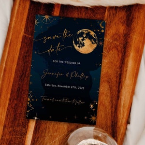 Réservez la date pour mariage céleste, mariage lunaire, galaxie, nuit étoilée rustique, téléchargement numérique, téléchargement immédiat, modifiable, CWNG2