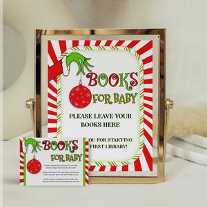 Editierbare Weihnachtsbücher für Baby Set, Schild und Karte, rot grün Babyparty, Cartoon, Baby Stola Weihnachten, Whoville, Digital, Instant