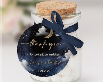 Editable Celestial Wedding Round Favor Tag, Moon Wedding, Galaxy, Rustic Starry Night Wedding, Digital, Instant Download, CWNG1