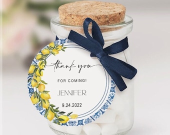 Mediterranean Favor Tag, Blue Tile, Italian Positano, Lemon, Coastal, Bridal Shower, Baby Shower, Birthday, Wedding, Digital, Instant