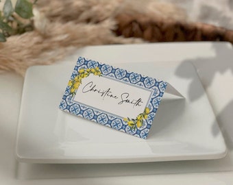 Plaatskaart, Positano, citroen, blauwe tegel, citrus, Amalfikust, vrijgezellenfeest, bruiloft, babyshower, kust, verjaardag, digitaal
